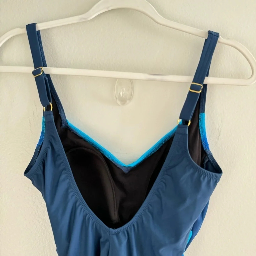 Gottex Blue Gradient Wrap Style One Piece Bathing Suit Size 10